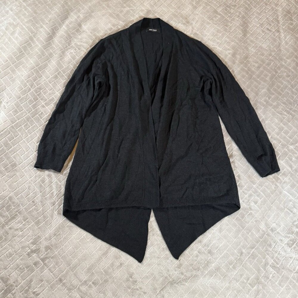 Nine West Women Medium Cardigan Sweater Black Lightweight Open Front Long Sleeve